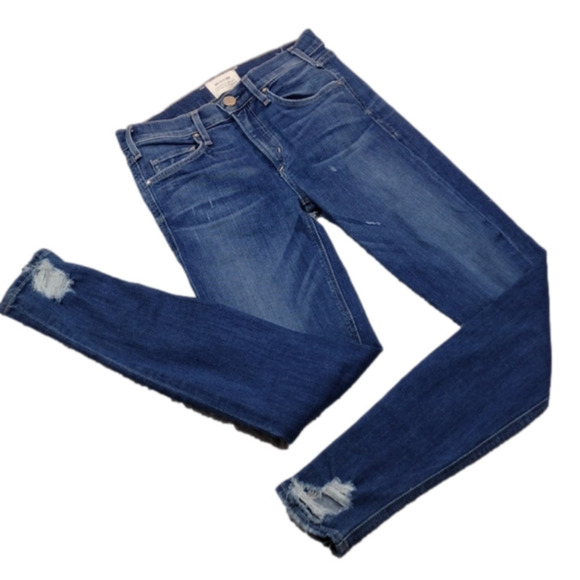 Mcguire Blue Medium Wash Five Pocket Mid Rise Distressed Skinny Jeans - Picture 1 of 15